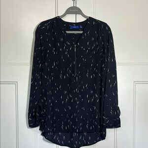 Apt. 9 Navy Blue Half Zip with Cuffed Sleeves Blouse